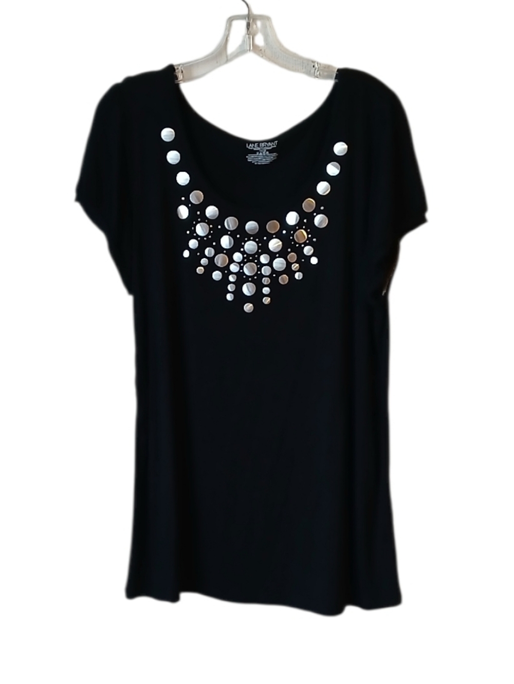 Lane Bryant Black Short-Sleeve Top with Silver Accents Size 14/16 NWT